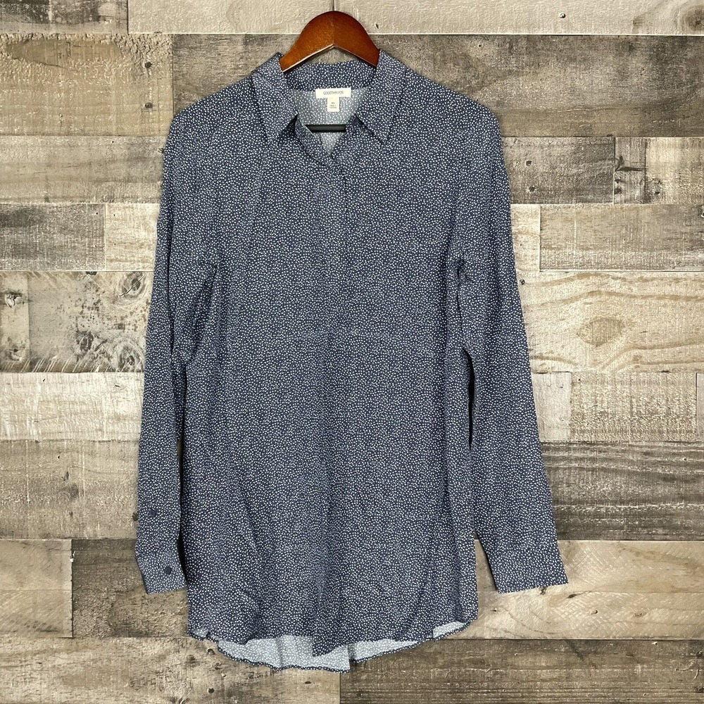 Goodthreads Women's Blouse Size XS Blue‎ & White Long Sleeve Career Top